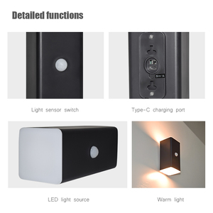 Modern Garden IP44 Outdoor Rechargeable Wall <strong>Light</strong> With <strong>Motion</strong> Square Style <strong>Sensor</strong> - Product Image 3