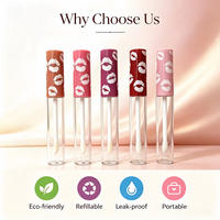 Tube de brillant à lèvres transparent ISMAN Kiss Print, flacon rechargeable vide 8ml avec applicateur floqué Doe Foot, emballage rond en PP PET, vente en gros