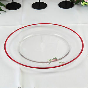Vente en gros d'<span class=keywords><strong>assiettes</strong></span> à soupe rondes <span class=keywords><strong>transparentes</strong></span> imprimées sur mesure avec décoration de mariage à bord rouge - Product Image 2