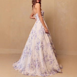 Vestido de Noche de Organza con Estampado Floral y Hombros Descubiertos, Cintura Imperio, Capa Transparente Larga, Vestido Formal para Mujer - Product Image 3