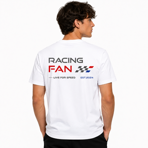 Racing Fan White <b>T</b>-Shirt Men's Short Sleeve Regular Fit Cotton Casual O-Neck Printed With Pattern <b>Track</b> Spirit Logo - Product Image 3