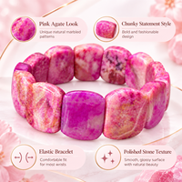 Bracelet Chunky en Agate Rose, Perles Rectangulaires Polies, Bijou Élastique Tendance pour Femme