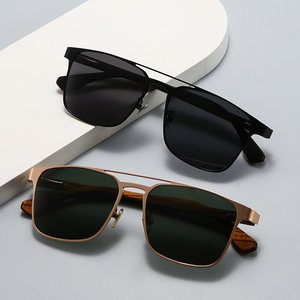 Wholesale TAC Polarized Fashion <b>Sunglasses</b> <b>Square</b> Stainless Frame Wooded Temple UV400 - Product Image 2
