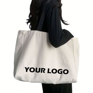 Sac fourre-tout en toile organique personnalisé, imprimé, robuste, multifonctionnel, réutilisable, fabriqué en usine OEM, avec poignée en corde, pour les voyages, respectueux de l'environnement - Product Image 1
