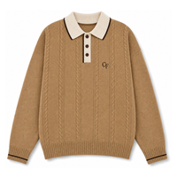 Pull Polo Unisexe en Maille Câblée Style Preppy Old Money, Manches Longues, Épaules Tombantes, Broderie CF Personnalisée, Vente en Gros OEM