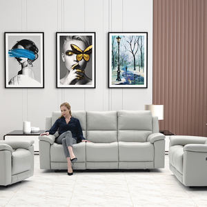 मनवाह चीयर्स यूरोपियन डिज़ाइन सेक्शनल रिक्लाइनर सोफा 3 2 1 सीटर लेदर रिक्लाइनिंग सोफा सेट, गैरी लेदर रिक्लाइनर सोफा सेट - Product Image 4