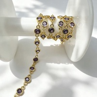 Chaîne à maillons pour la fabrication de bijoux, pour colliers et bracelets DIY, maillons de bijoux en forme de coupelle avec zircone cubique (CZ) de formes variées, multicolores