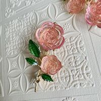 Broche de mariage en alliage en forme de rose, boucles d'oreilles à tige en argent, émail à effet goutte d'huile, feuilles vertes, cristal de glace transparent pour femme