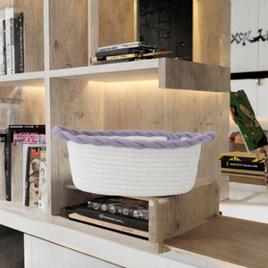 Cotton <b>Rope</b> Woven <b>Storage</b> <b>Basket</b> Oval Desk Organizer for Cosmetics Sundries Bathroom Home - Product Image 3