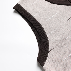 Vêtements personnalisés, pull classique à col en V, tricot rayé, sans manches, pull-over, automne hiver, chaud, respirant, débardeur pour homme, pull épais - Product Image 5
