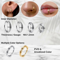 Anneau de nez articulé en titane ASTM F136, segment articulé 16G 14G, pour cartilage, tragus, hélix, lèvre, piercing fin, bijoux en titane