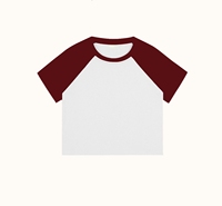 T-shirt personnalisé à manches raglan en strass pour femme, coupe ajustée, crop top Y2K, tee-shirt court imprimé en relief, en coton vierge, style streetwear