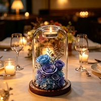 Support de bougie en verre avec fleurs préservées, bouteille d'aromathérapie, couvercle anti-poussière, semi-fait main, rose et hortensia, cadeau pour la Saint-Valentin