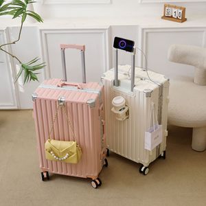 Aluminum Frame Trolley Case ABS Material 4 <b>Wheels</b> Durable Solid Color Luggage For Leisure Travel Spring 2023 - Product Image 4