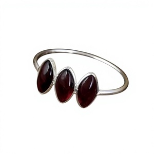 925 Sterling <b>Silver</b> <b>Garnet</b> <b>Ring</b> Trendy Christian Wedding Three Stone Bezel Setting Everyday Wear Unisex - Product Image 1