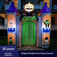 Château Gonflable d'Halloween 2,4 m en Polyester, Arche Fantôme, Citrouille, Lumière LED, Décoration Extérieure pour Cour
