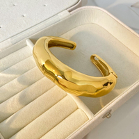 Bracelet ouvert en acier inoxydable massif plaqué or 18 carats, motif martelé, bijoux de mode en acier titane, étanche