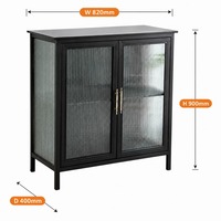 Lemari Samping Baja Hitam dengan Pintu Kaca Beralur, Kabinet Penyimpanan Berbingkai Logam, Gagang Emas, Bufet untuk Pintu Masuk, Kantor Rumah
