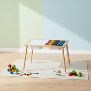 Table en bois double face pour enfants avec bacs de rangement pour jeux intérieurs, sable, eau, dessin et études - Product Image 2