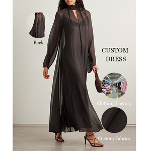 Abito Lungo <span class=keywords><strong>Marrone</strong></span> Scuro da Donna, Stile Casual Elegante con <span class=keywords><strong>Maniche</strong></span> <span class=keywords><strong>Lunghe</strong></span> e Vestibilità Comoda - Product Image 1