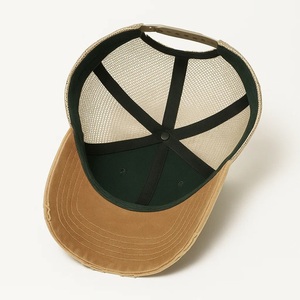 Casquette de camionneur 6 panneaux effet vieilli à visière plate et dos <span class=keywords><strong>en</strong></span> maille, broderie personnalisée pour usage extérieur quotidien, vente <span class=keywords><strong>en</strong></span> gros, fabricant - Product Image 2