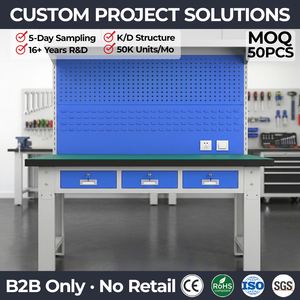 Banc <span class=keywords><strong>de</strong></span> <span class=keywords><strong>travail</strong></span> en acier pour garage avec panneau perforé et 3 tiroirs horizontaux, <span class=keywords><strong>table</strong></span> <span class=keywords><strong>de</strong></span> <span class=keywords><strong>travail</strong></span> ESD sécurisée pour l'assemblage d'électronique sensible, démontable - Product Image 1