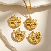 Pendentifs Masque de Mascarade Plume Gaufrée Dorée, Accessoires Rétro en Acier Inoxydable pour Bijoux Faits Main DIY