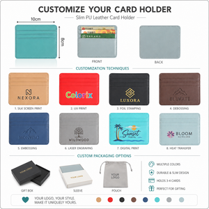 Porte-cartes fin en cuir PU, 3 emplacements pour cartes, 10x8cm, portefeuille minimaliste, 8 couleurs, logo personnalisé, OEM pour le bureau - Product Image 4