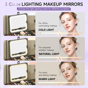 Professionnel 3 couleurs Dimmable LED éclairé étanche étui <span class=keywords><strong>de</strong></span> maquillage couverture miroir grande capacité voyage <span class=keywords><strong>Train</strong></span> boîte organisateur personnalisé - Product Image 5