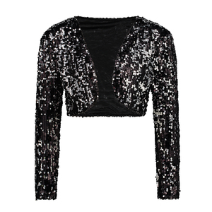 Chaqueta de punto de lentejuelas para mujer, abrigo de manga larga, Bolero corto recortado, ropa de discoteca, disfraces de fiesta Vintage - Product Image 4