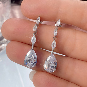 Orecchini pendenti con zirconi a goccia Marquise per donna, eleganti gioielli per feste di matrimonio - Product Image 3