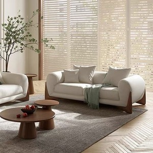 ATUNUS Wabi Sabi Boucle نسيج ناعم أريكة من الخشب الصلب أريكة من الكشير أثاث غرفة المعيشة - Product Image 5