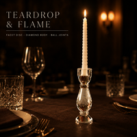 Porte-bougie en cristal à facettes, corps en forme de goutte d'eau taillée en diamant, coupe évasée, spirale blanche, pour bougie conique, décoration d'intérieur