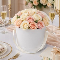 Boîte cadeau ronde personnalisée avec poignée, emballage en carton de luxe, ruban, poignée, cadeau de mariage pour les invités