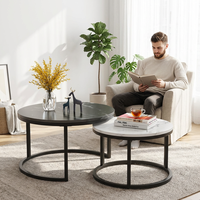 Ensemble de 2 tables basses rondes Glam avec plateau en marbre et structure en métal doré pour le salon