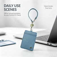 Porte-cartes en cuir PU personnalisé OEM, conception simple avec tirette pour un accès facile, porte-badge d'identification promotionnel pour les entreprises