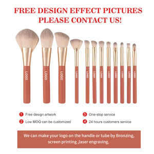 <span class=keywords><strong>ZOOE</strong></span> precio al por mayor 12 Uds juego de brochas de maquillaje con bolsa de Pu tubo dorado mango de madera personalizar Logo base brochas - Product Image 2