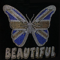 Transfert thermocollant en strass motif papillon d'amour, lettrage doré et argenté, pour T-shirt, sweat à capuche, mode féminine, vente en gros