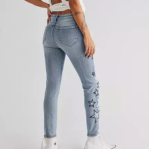 Pantalones vaqueros de cintura alta para mujer, vaqueros con estampado de estrellas, elásticos, ajustados, azules - Product Image 6