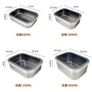Hongjunda 316L Stainless Steel Food Storage <b>Container</b> Rectangle With Plastic Lid For Kitchen <b>Refrigerator</b> Freezer Use - Product Image 4