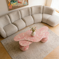 Table basse en fibre de verre rose, table d'appoint, forme de nuage créative, motif de pierre, tables centrales en métal, meubles d'art de salon