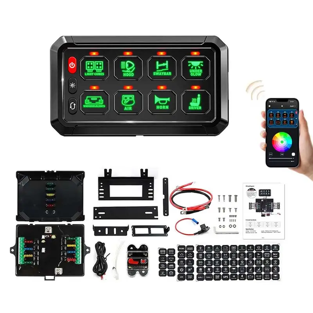 12V 24V APP Control Automotive Aux ON-Off Dimming RGB 8 Gang Switch Panel for Truck SUV UTV ATV Marine RV Camper Van
