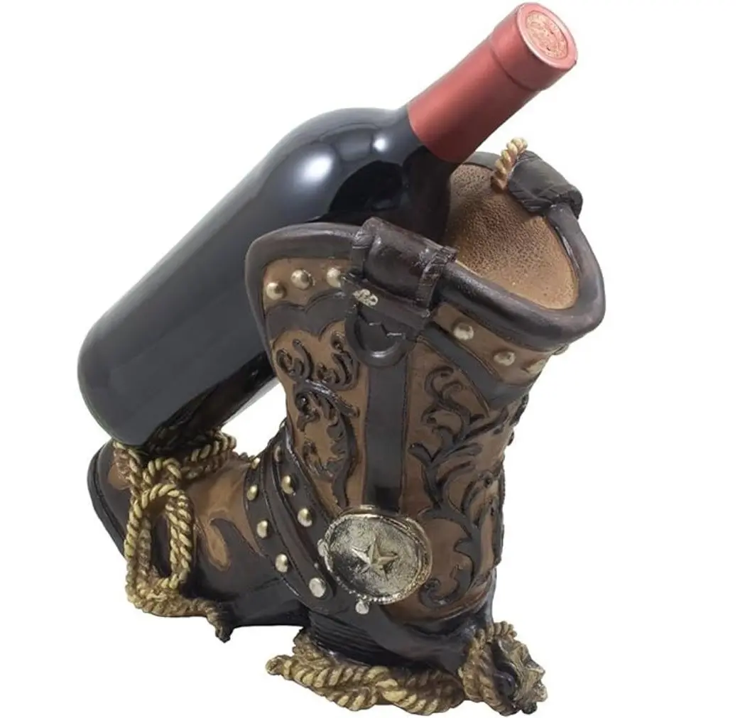Schicke Cowboy-Stiefel Weinflaschenhalter dekorativer Schauständer Statue mit Seil Küche Weinregale als tolle Geschenke für Cowboys