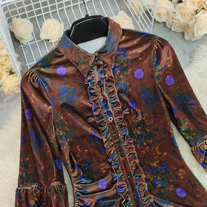 Camicette Casual <span class=keywords><strong>in</strong></span> <span class=keywords><strong>Velluto</strong></span> a Maniche Lunghe di Alta Qualità, Stile Vintage Floreale per <span class=keywords><strong>Donna</strong></span>, Maniche a Balze Traspiranti per Autunno/Primavera - Product Image 6