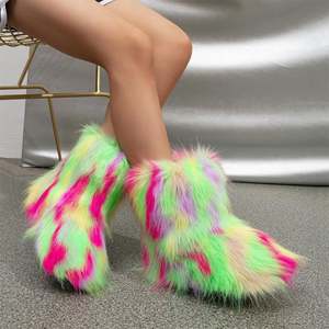 2025 fábrica al por mayor invierno mullido piel sintética mapache mujeres tacón plano manga media botas de <span class=keywords><strong>furia</strong></span> botas de nieve con piel - Product Image 4