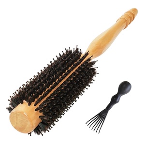 Brosse à cheveux ronde professionnelle en bois avec poils de sanglier naturels pour femmes et hommes - Product Image 1