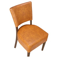 Chaise de salle à manger rembourrée en cuir PU beige sur mesure, pieds en bois massif, style moderne du milieu du siècle, chaise d'appoint pour restaurant, café, hôtel, bistrot
