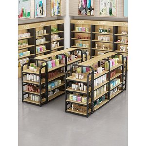 Présentoir mobile Zhongdao en acier et bois à 4 étagères simple face <span class=keywords><strong>pour</strong></span> cosmétiques et accessoires <span class=keywords><strong>de</strong></span> téléphonie mobile, idéal <span class=keywords><strong>pour</strong></span> supermarchés et magasins <span class=keywords><strong>de</strong></span> proximité - Product Image 1
