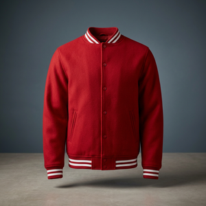 Blouson universitaire rouge pour homme, style preppy, col montant, coupe classique, en toile imperméable et coupe-vent, avec logo frontal, pour l'hiver - Product Image 5