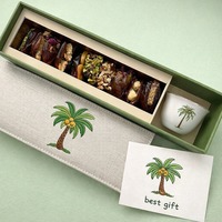 Luxuriöse Starre Papier-Geschenkbox für Baklava-Kaffeetassen mit Ramadan-Palmen-Stickerei, Gebäck-Dattel-Set mit Besticktem Logo